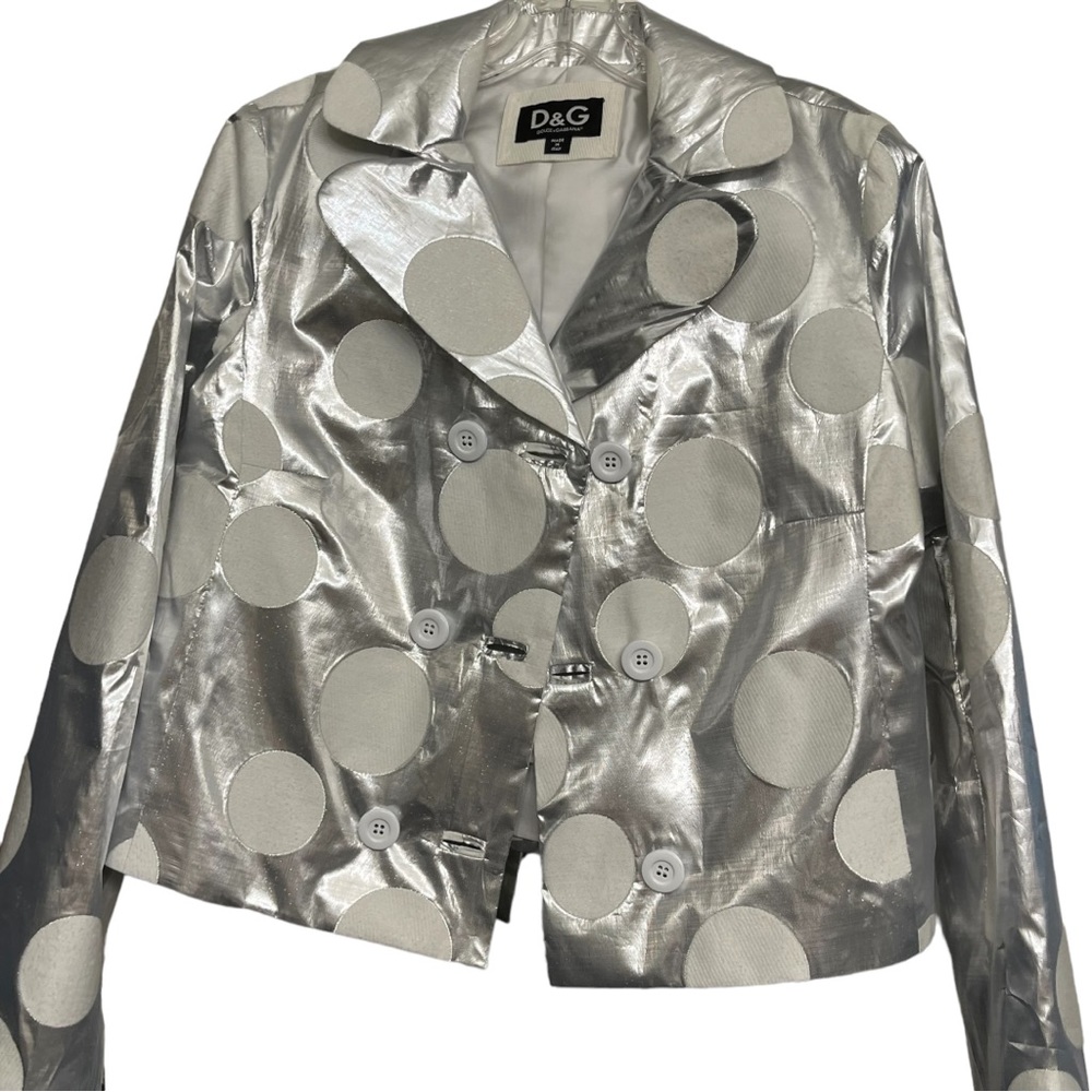Dolce & Gabbana size 44 Silver metallic double breasted jacket fits 8-12